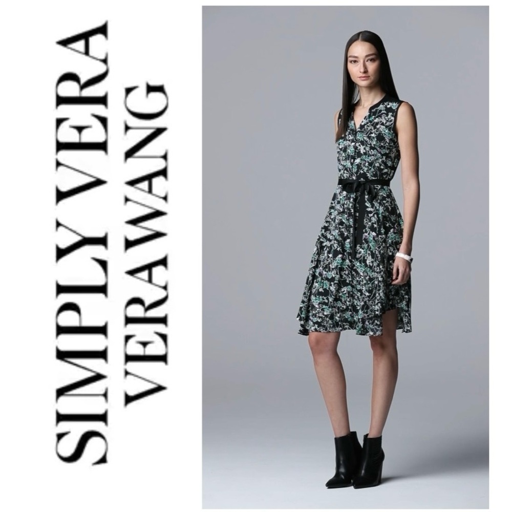 SIMPLEY VERA | VERA WANG Floral Sleeveless Shirt Dress Black Turquoise Womens XL